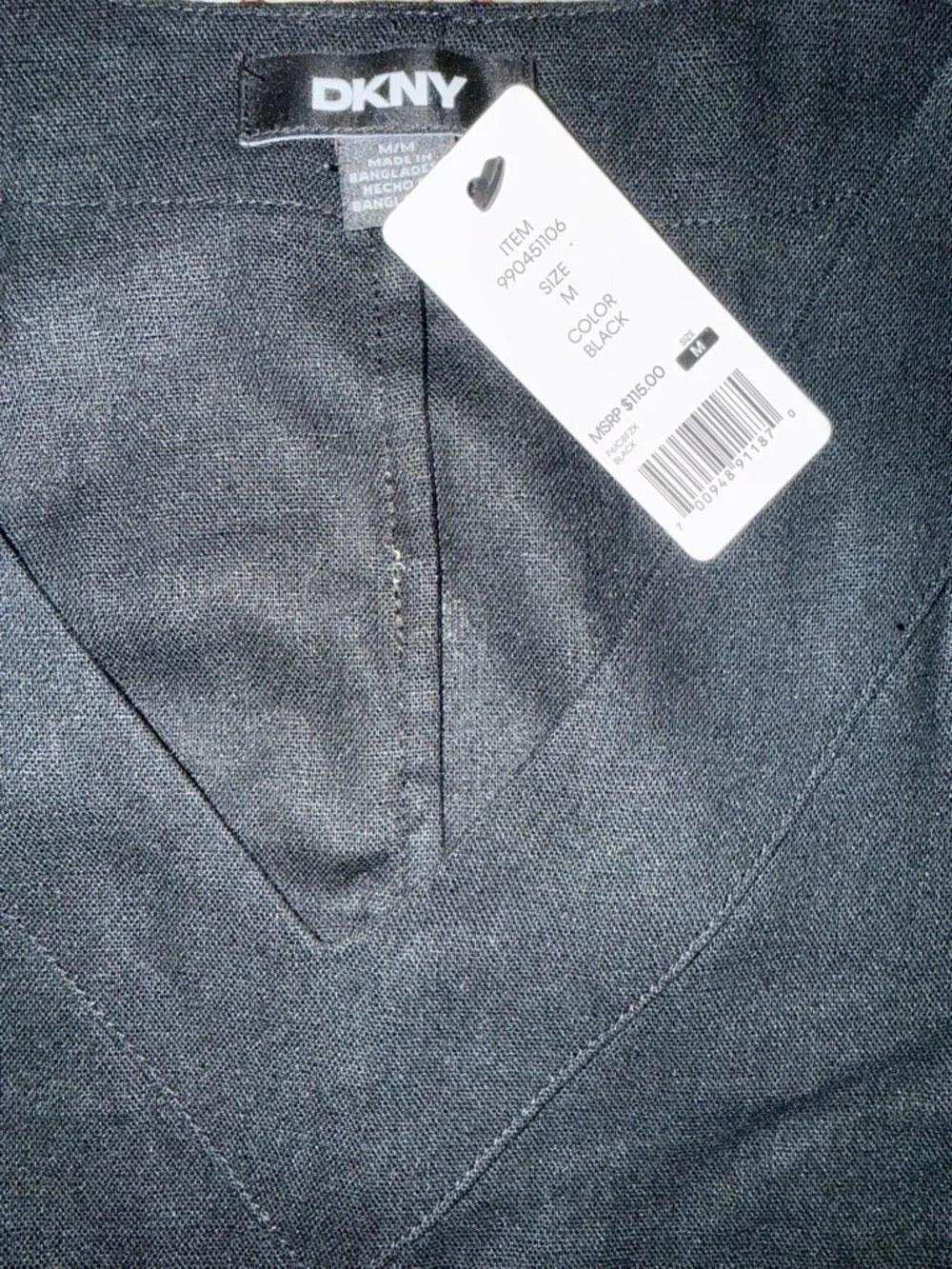 NWT DKNY Black Linen Blend V-Neck Midi Dress Size M Side Slits Lagenlook 51” L - Picture 3 of 3